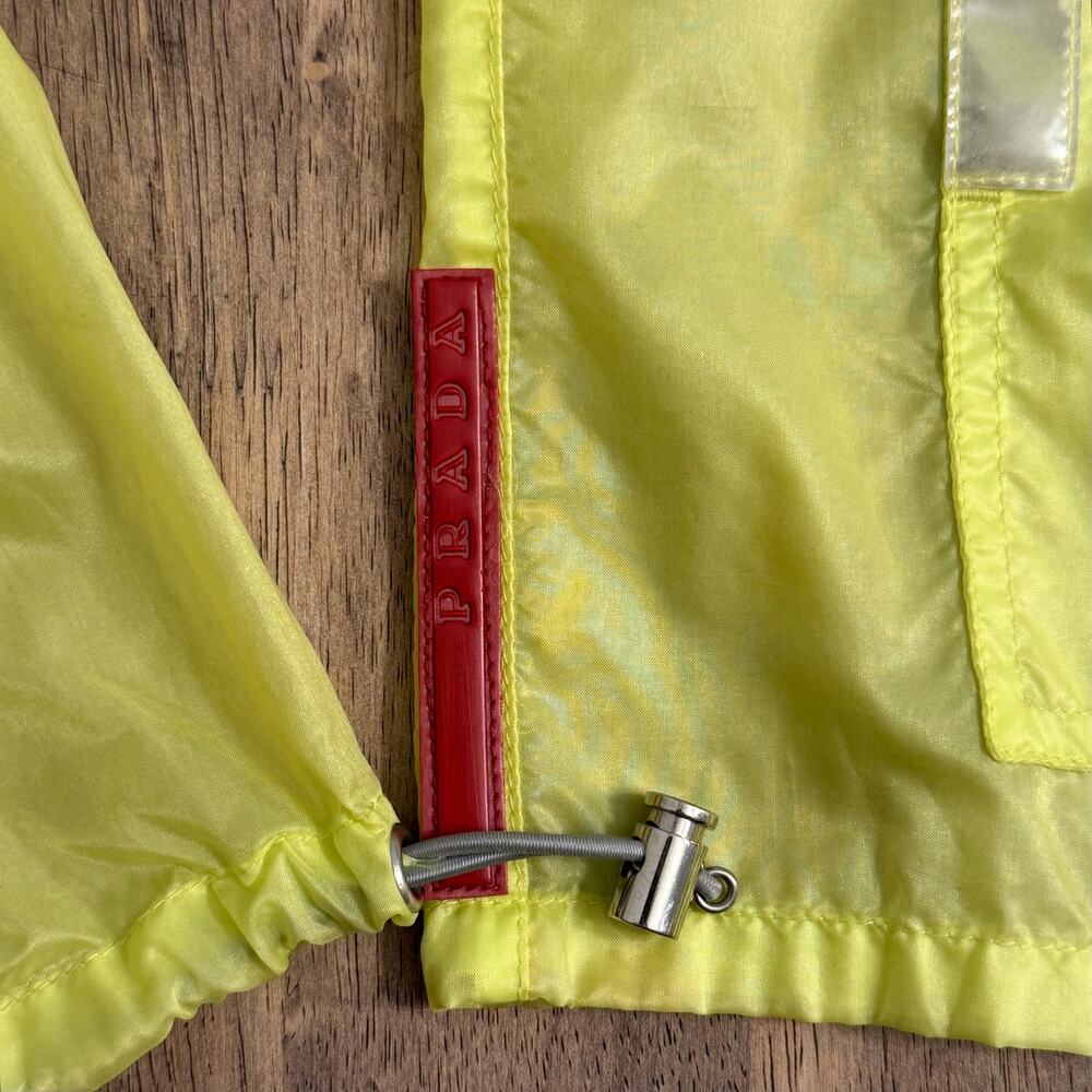 VTG 1999 PRADA Windbreaker Jacket Y2K Sheer Nylon Zip Neon Yellow Women’s Medium - Picture 9 of 12